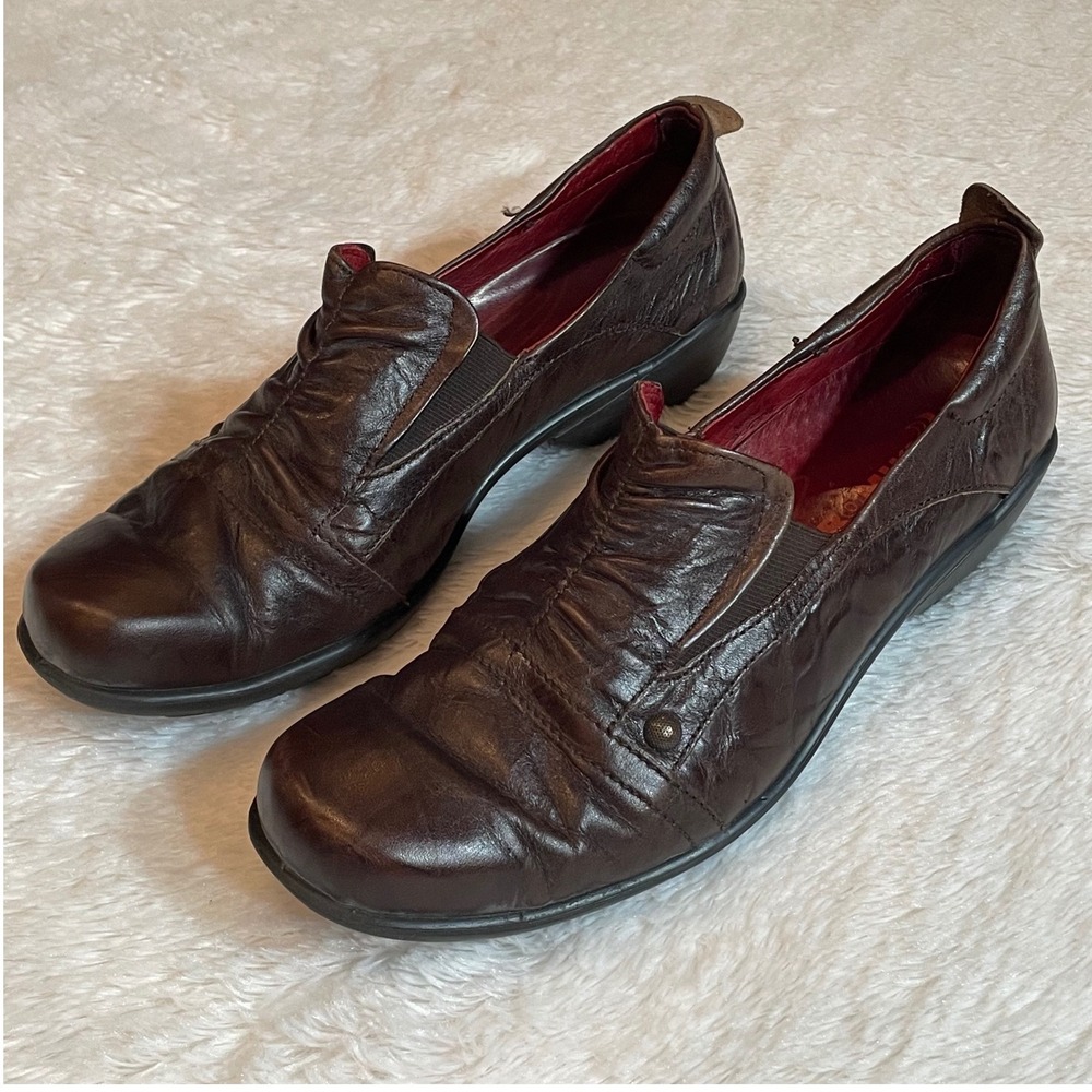 Romika Brown Leather Ruched Slip On Comfort Loafers Wedge Shoes Women 38 90s Y2K